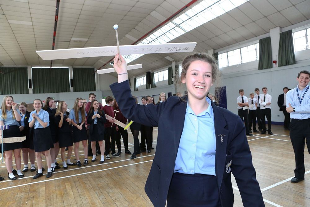 Anya Peter ,Wrral Grammer School, launching her team's entry for the   Airbus Flying Start Challenge