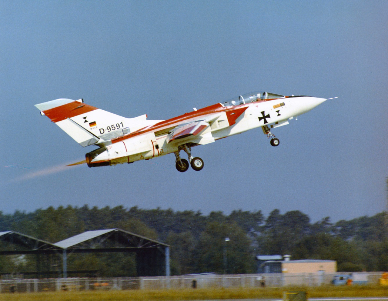 The MRCA prototype, later known as the Tornado, takes off for its 1974 maiden flight.