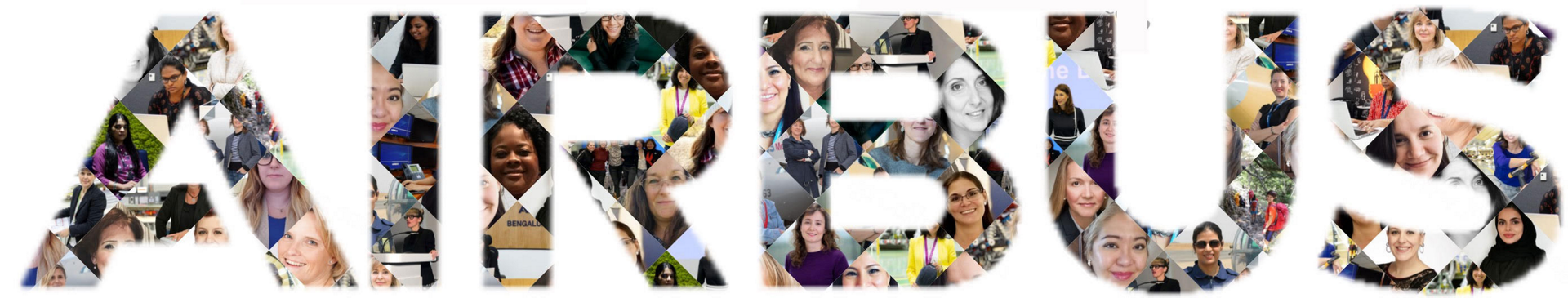  A collage of women’s faces that make up the Airbus logo.