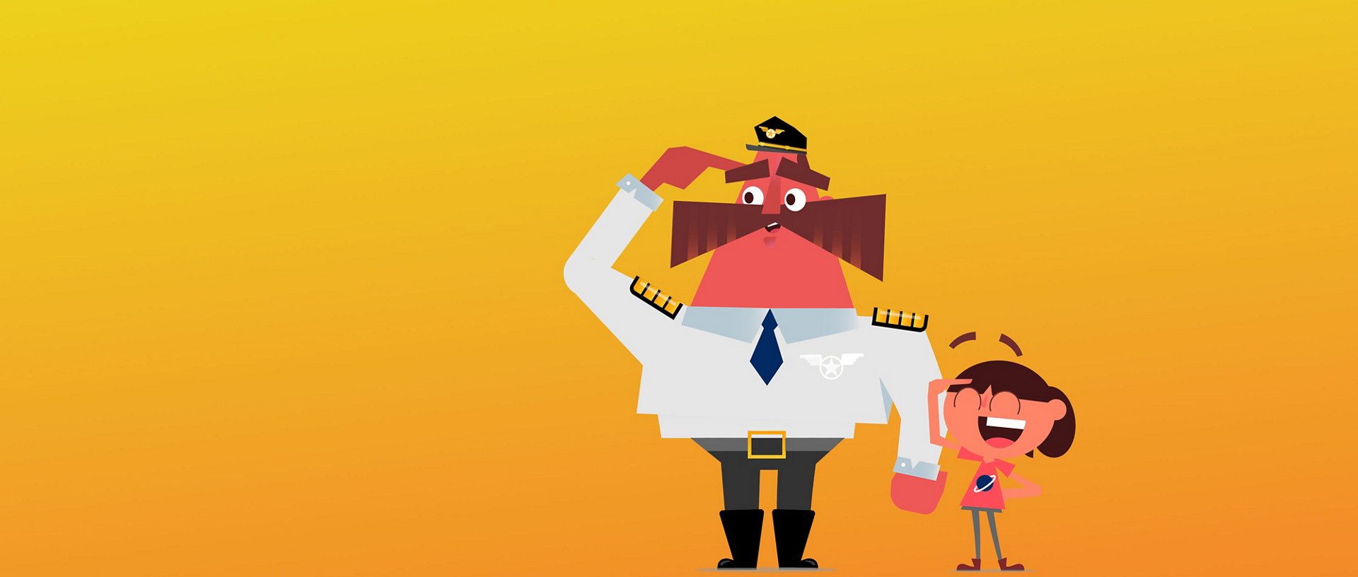 Cartoon characters of pilot and girl laughing