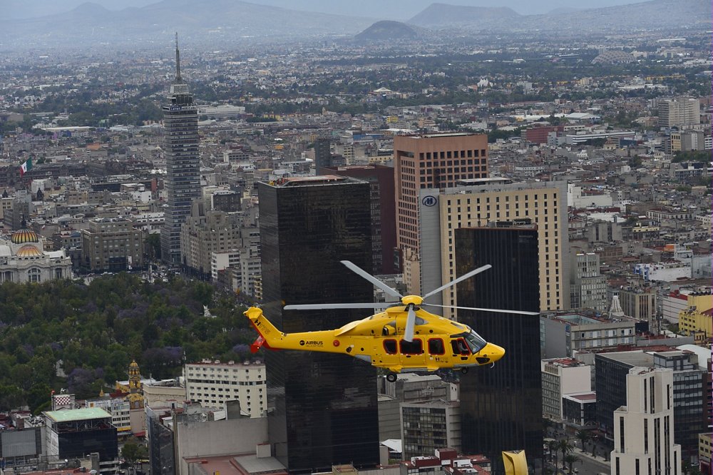 An Airbus H175 helicopter flies over Mexico as part of its 2015 tour for customers of the oil and gas sector. 