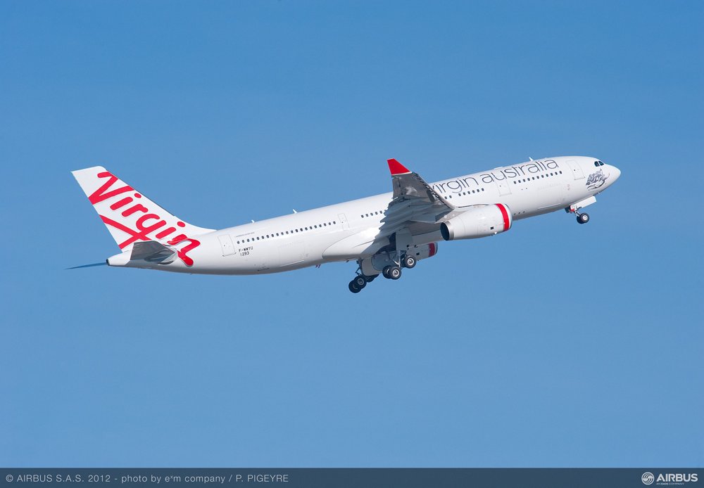 An in-flight photo of an A330-200 delivered to Virgin Australia. 