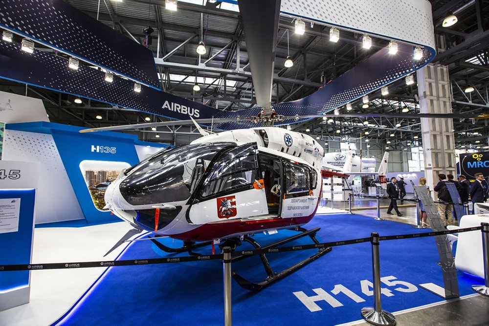 An Airbus H175 helicopter is displayed at the HeliRussia trade show in Moscow.
