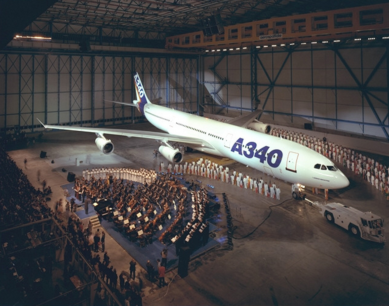 Airbus’ A340 is introduced to the world during a media event.