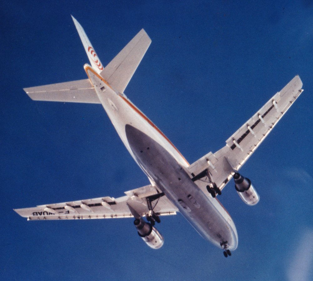 Airbus’ A300B prototype is put through its paces during flight testing in France. 