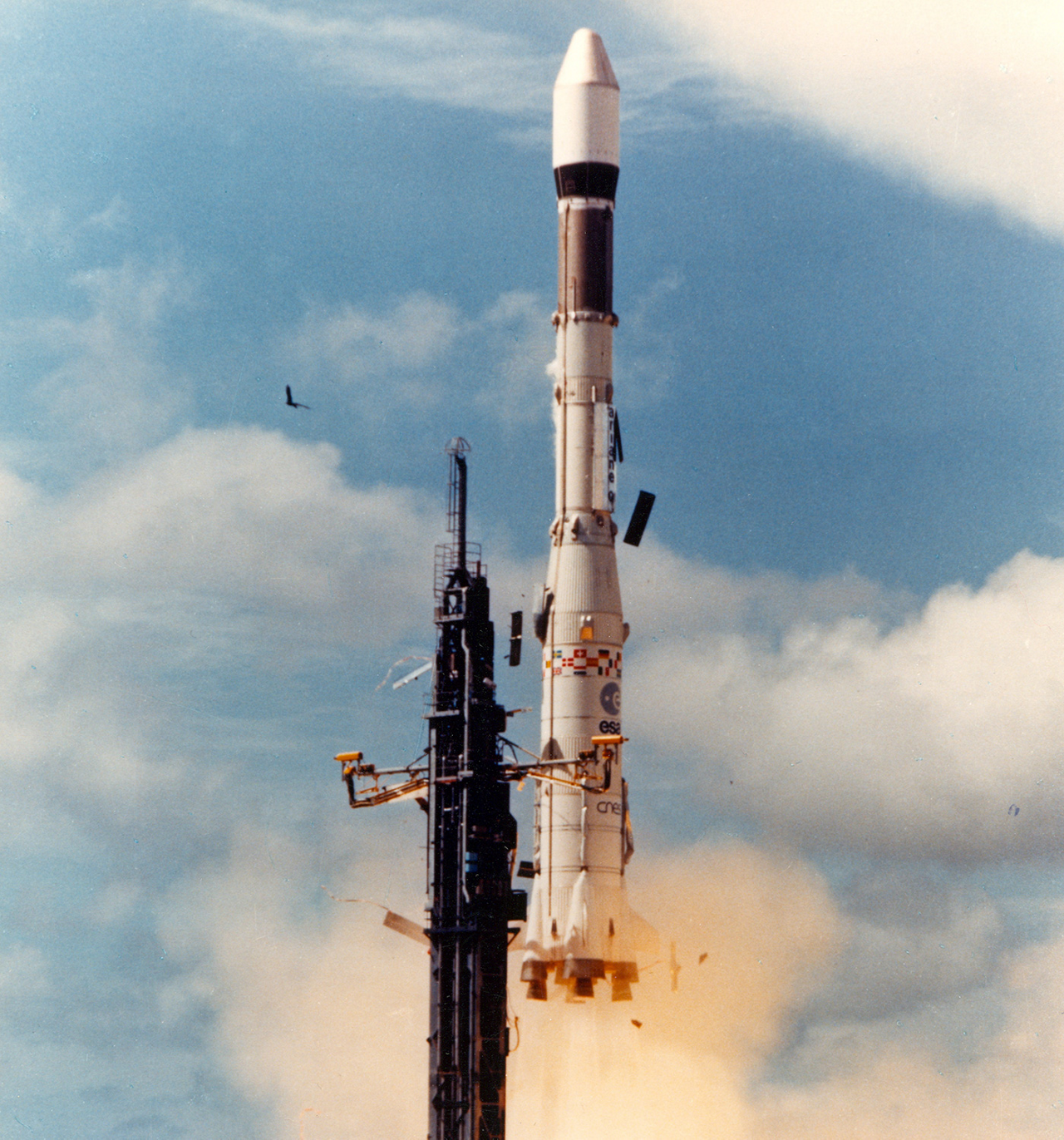Ariane 1 lifts off on its maiden flight from the Guiana Space Centre in 1979.  