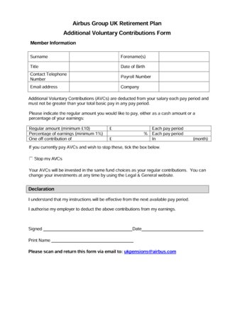 Retirement Plan AVC form