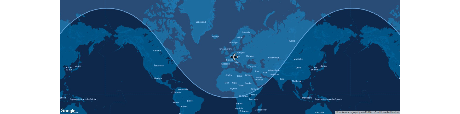 This diagram shows the typical range for Airbus’ A220-300 commercial aircraft overlaid on a global map.