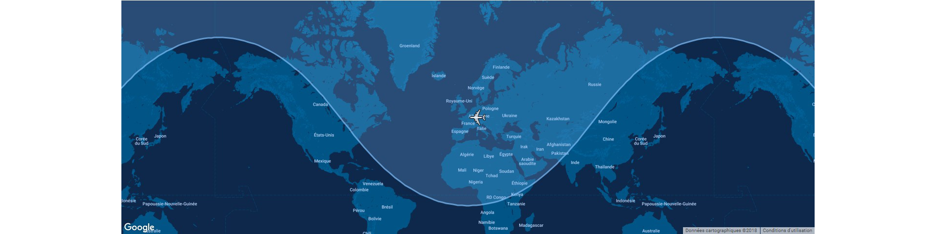 This diagram shows the typical range for Airbus’ A320neo commercial aircraft overlaid on a global map.