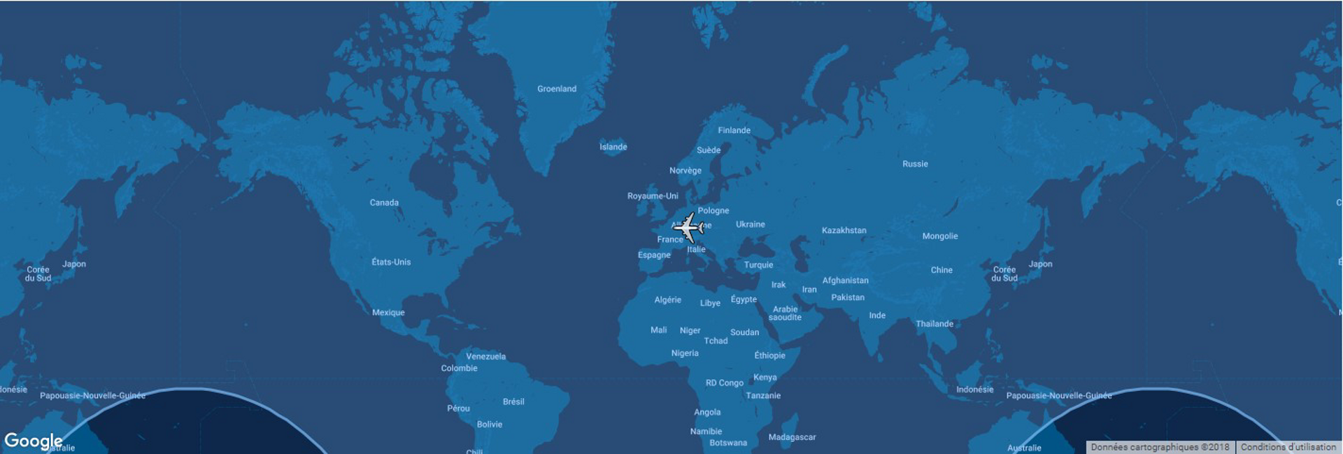 Overlaid on a global map, the typical range for Airbus’ A350-900 commercial aircraft is shown in this diagram.