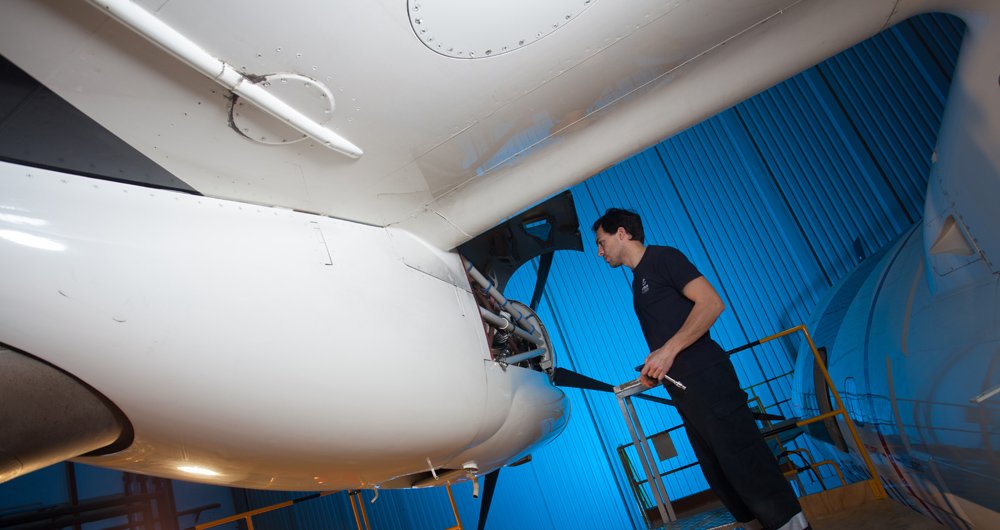 Maintenance is performed on an Airbus-produced military aircraft.  