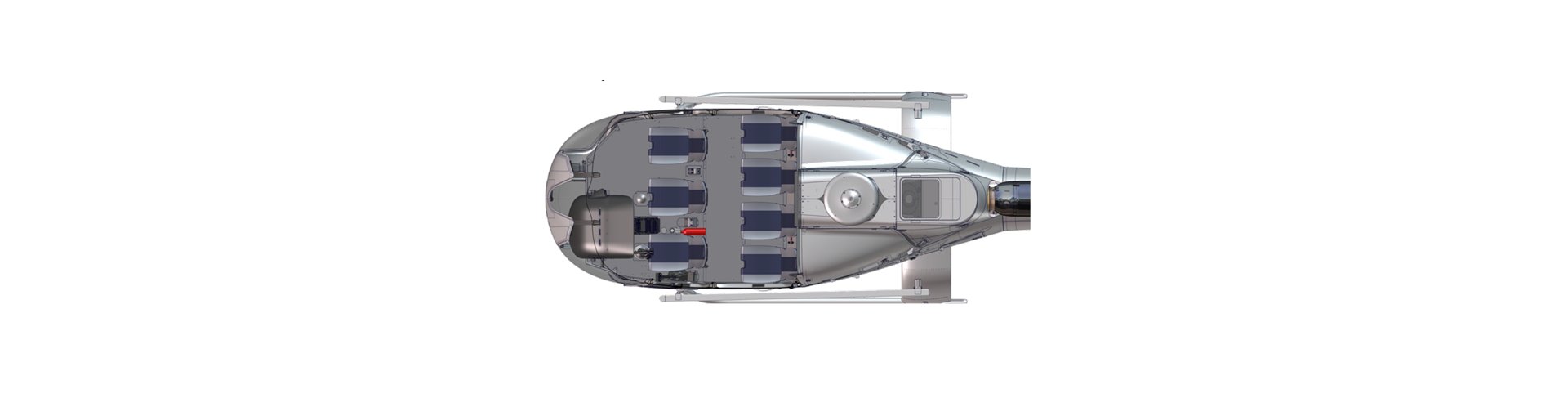 An Airbus H130 helicopter cabin configuration with six seats for passenger transport