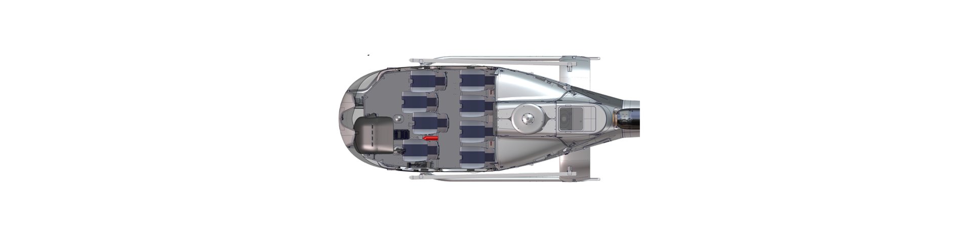 An Airbus H130 helicopter cabin configuration with seven seats for tourism flights