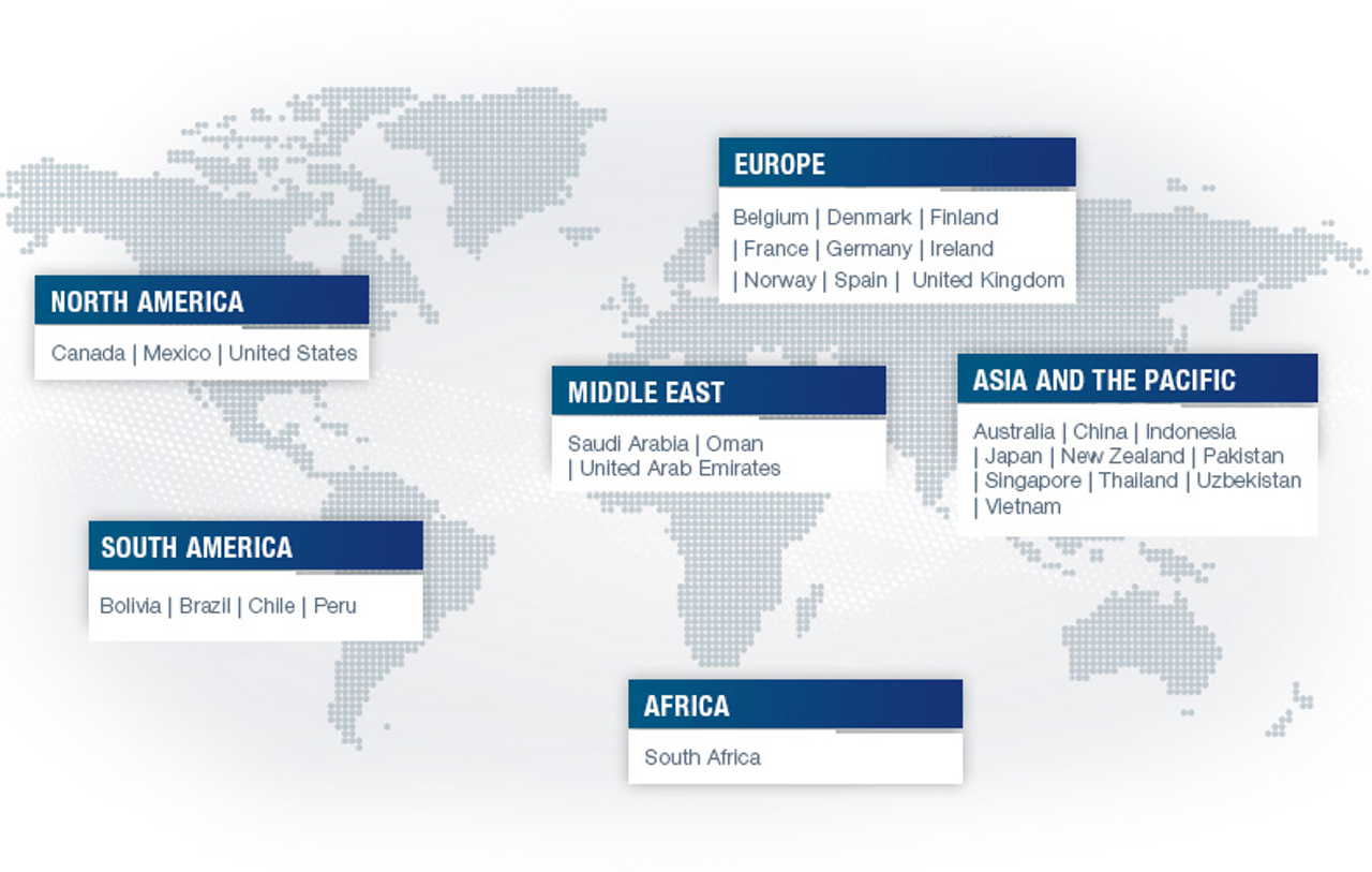 An infographic listing Airbus Helicopters International Services’ operations around the world.