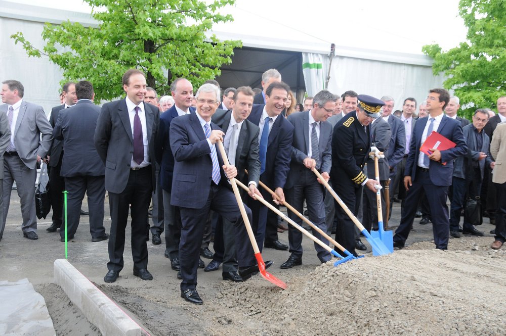 Managers from Eurocopter (later re-designated Airbus Helicopters) break ground on the Paris-Le Bourget industrial site in 2013.