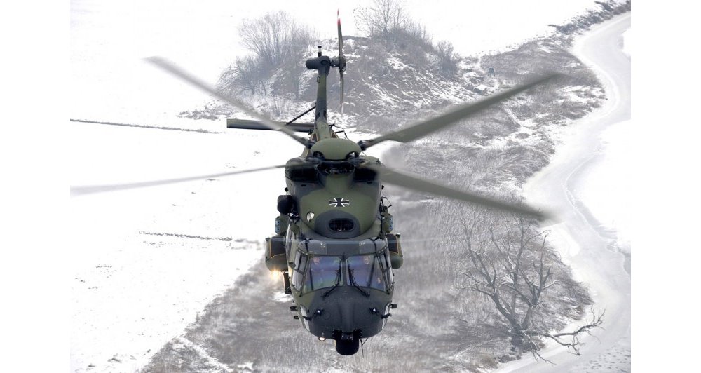 Overhead view of an NH90 military helicopter delivered to the German Armed Forces. 