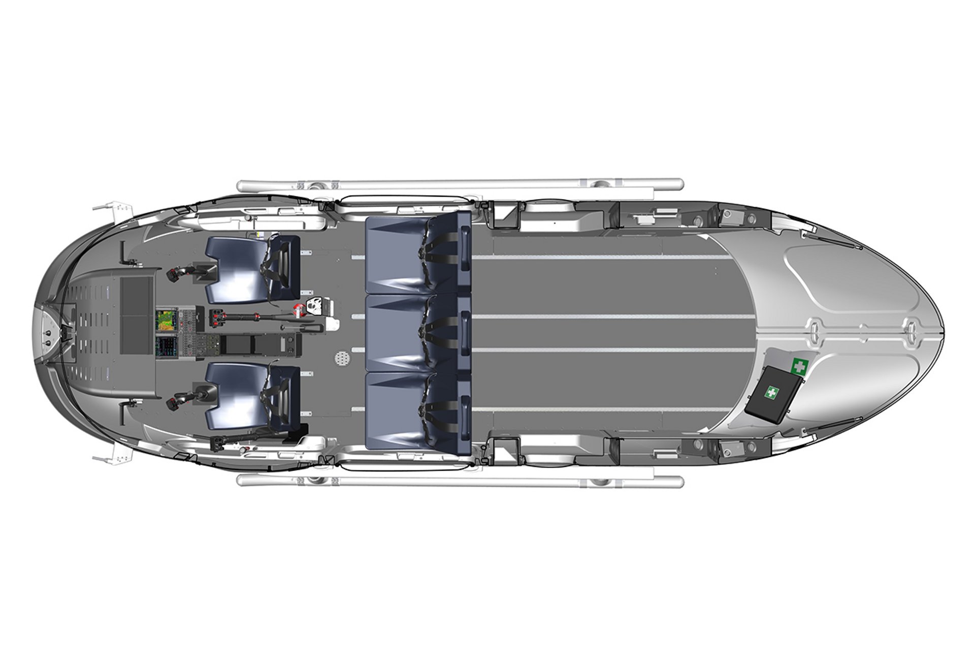Diagram of an Airbus H135 helicopter cabin configuration for training operations