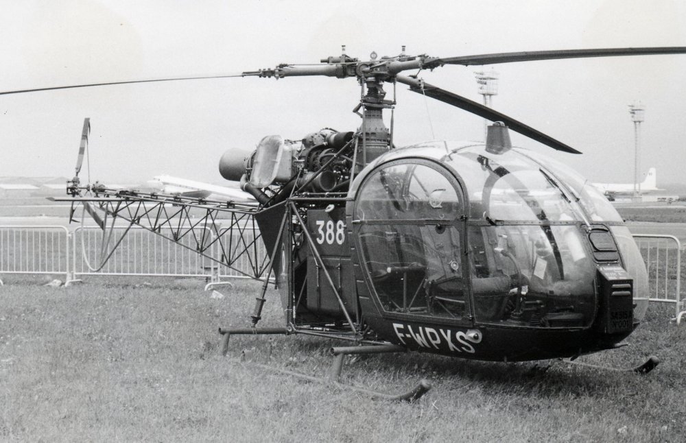 An SA315 Lama helicopter is shown on the ground in 1969.   