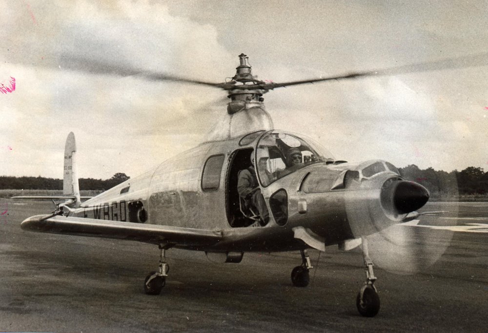 An SO1310 Farfadet aircraft piloted by French aviator Jean Dabos is shown ready for takeoff.  