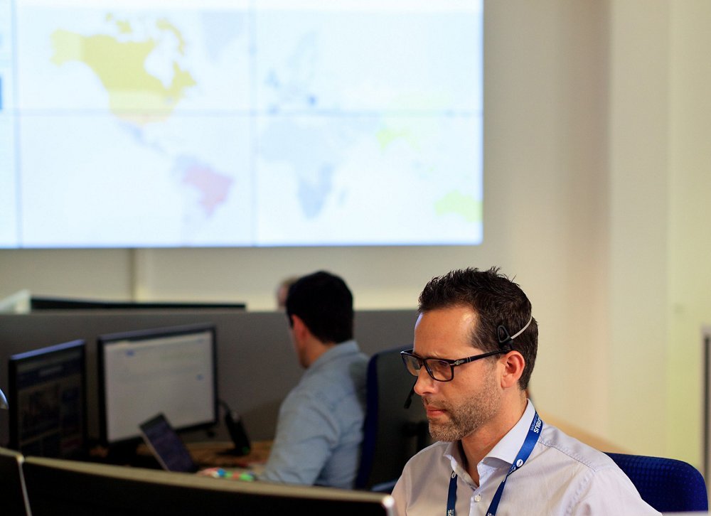 Two technical experts work inside one of Airbus Helicopters’ customer service centres.