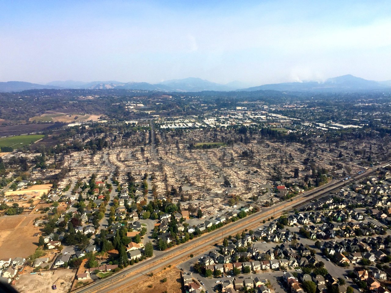 Aerial footage of Coffey Park, Santa Rosa, California