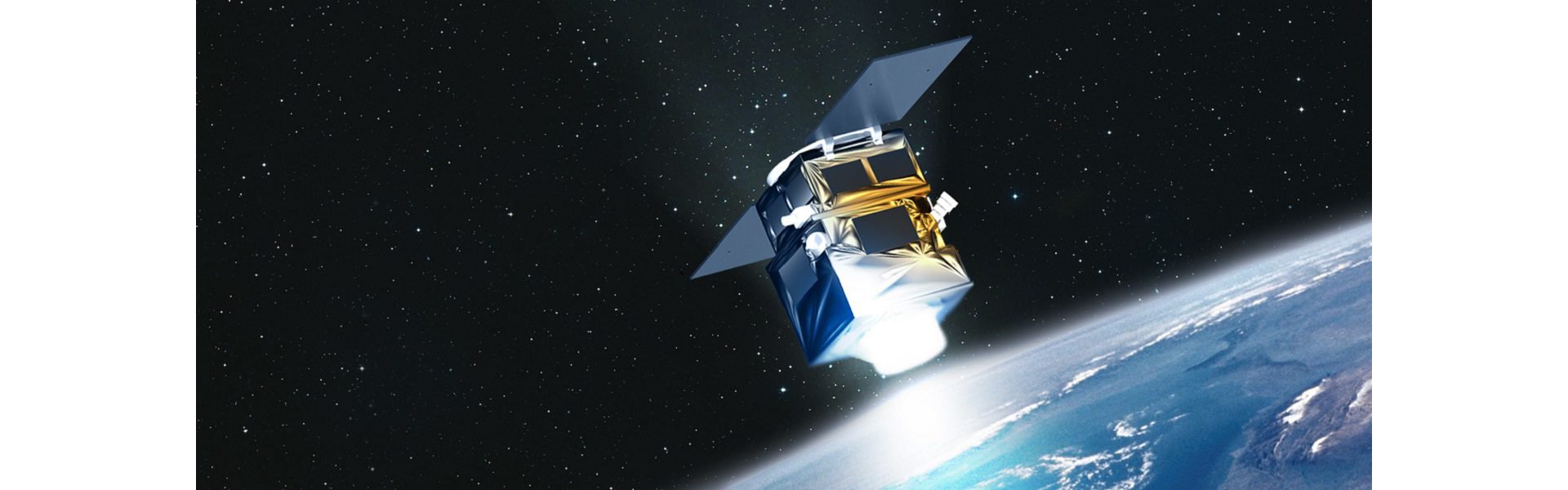 A representation of the very-high-resolution PerúSAT-1 Earth observation satellite, which was produced by Airbus.  