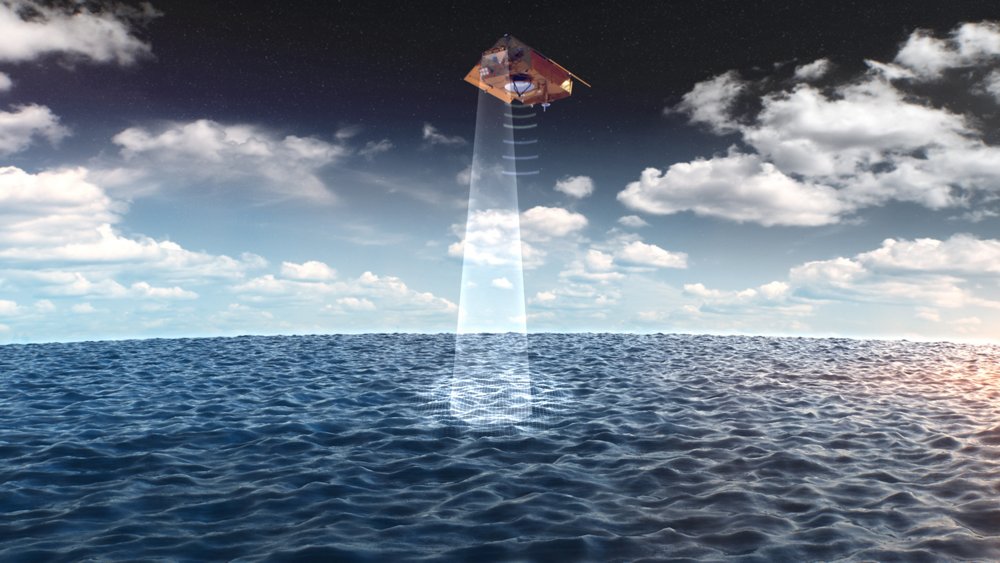 A representation of how the Jason-CS/Sentinel-6 Earth observation satellite will carry out high-precision measurements of ocean surface topography.  