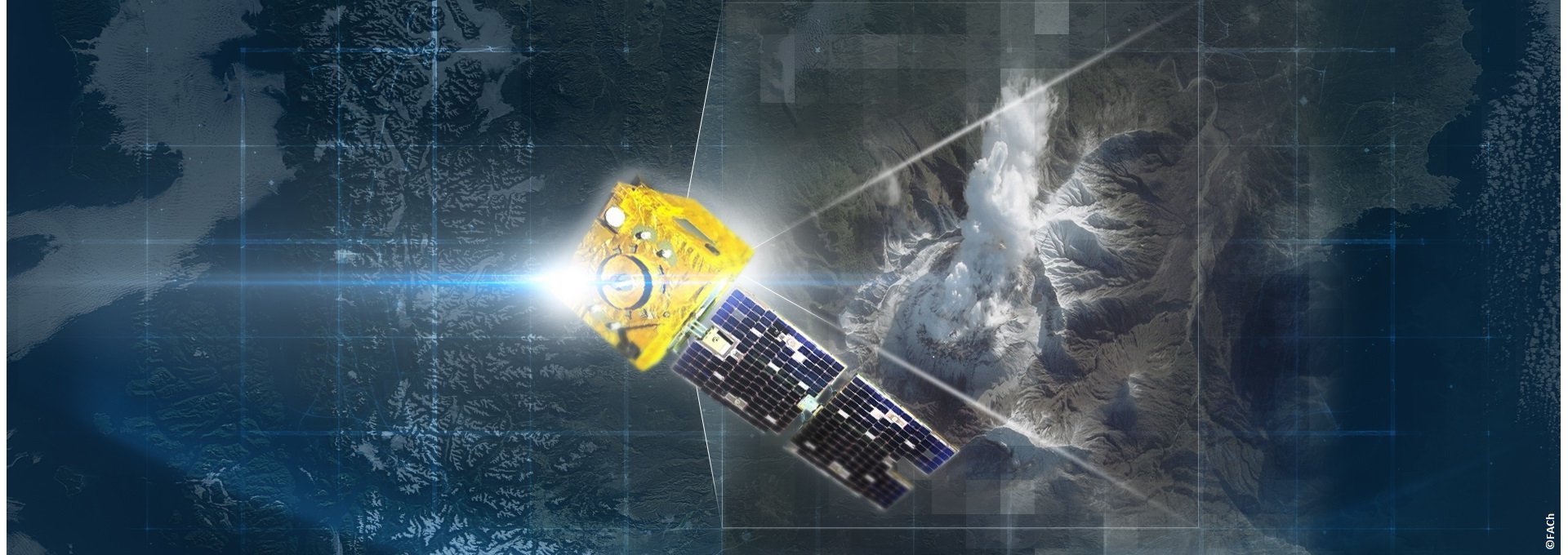 A representation of the Airbus-produced SSOT Earth observation satellite for the Chilean Air Force.  