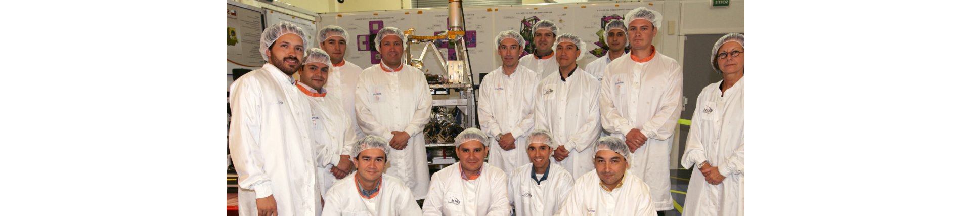 A group photo of engineers that worked on the SSOT - FASat CHARLIE satellite system.  