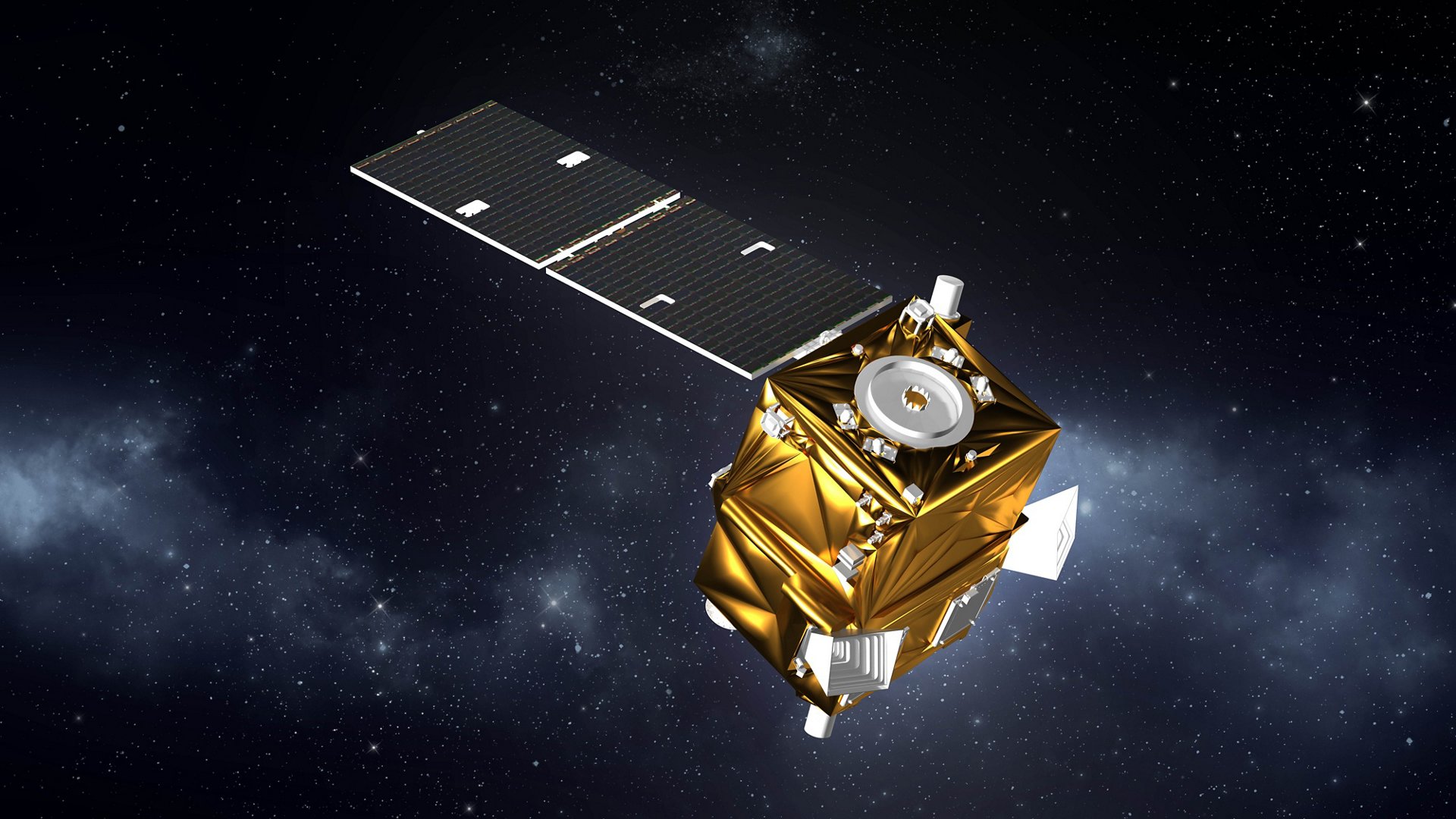 A representation of Vietnam’s first remote sensing satellite – the Airbus-produced VNREDSat-1 – in orbit.  