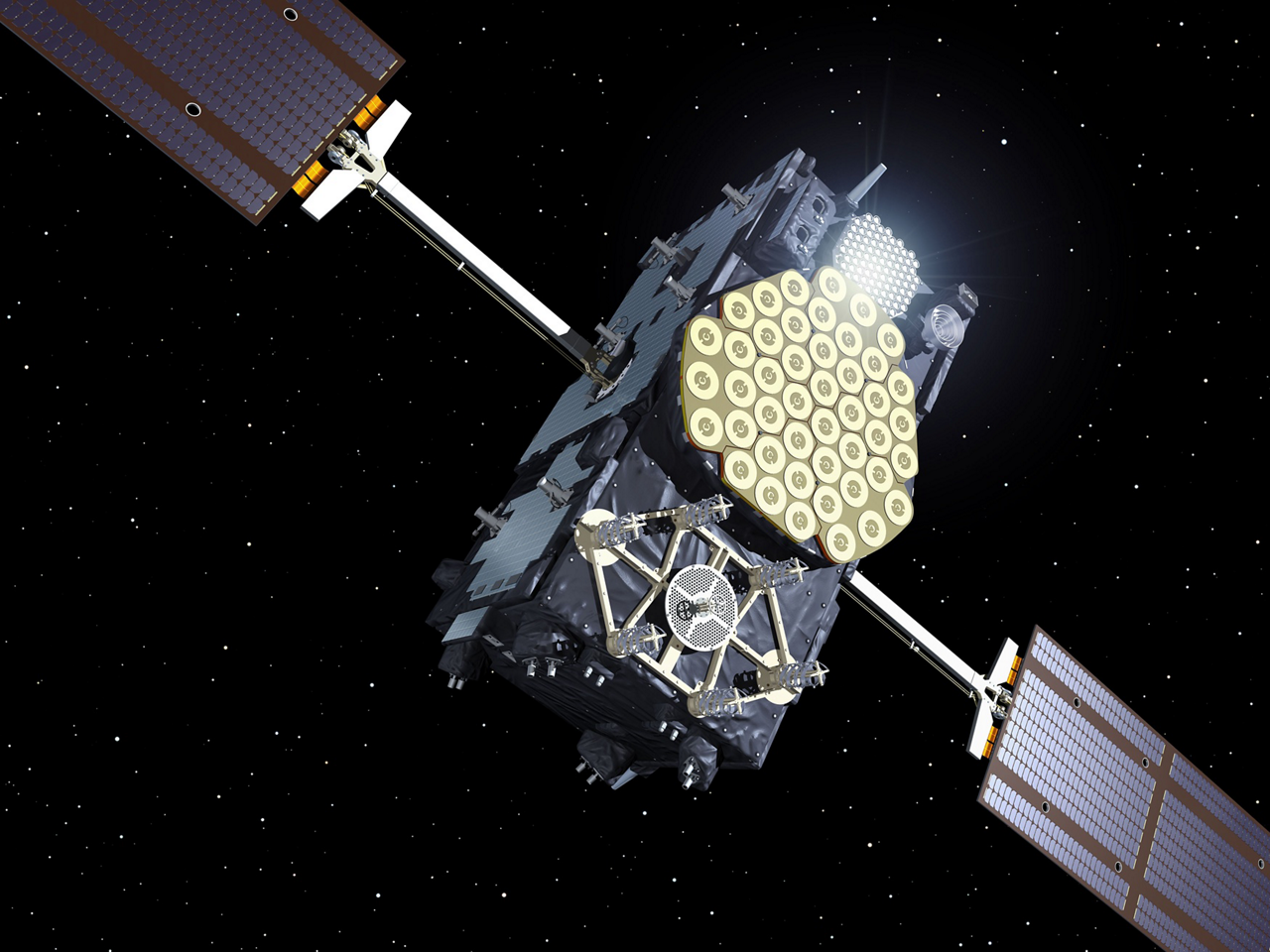 A representation of an Airbus-produced Galileo satellite in orbit.
