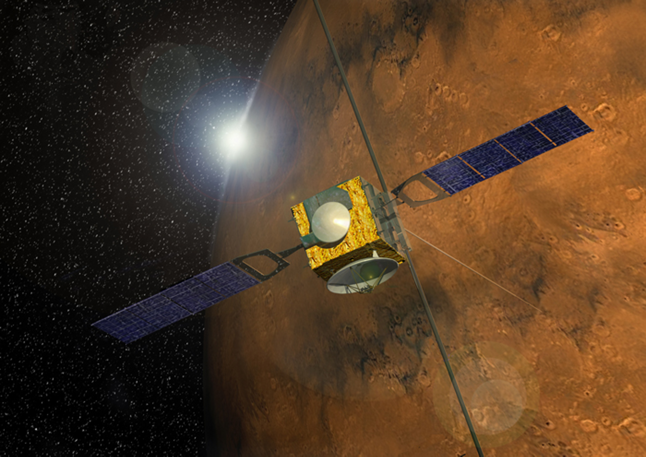 A representation of Europe’s Mars Express planetary explorer spacecraft, which was launched in 2003.