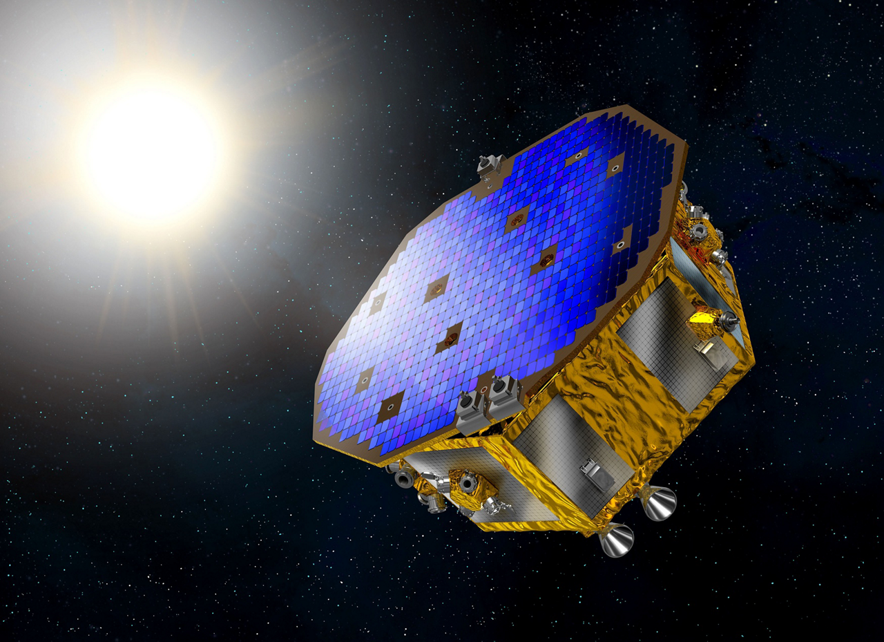 A representation of the European Space Agency’s LISA Pathfinder technology demonstrator, which was produced by Airbus.  