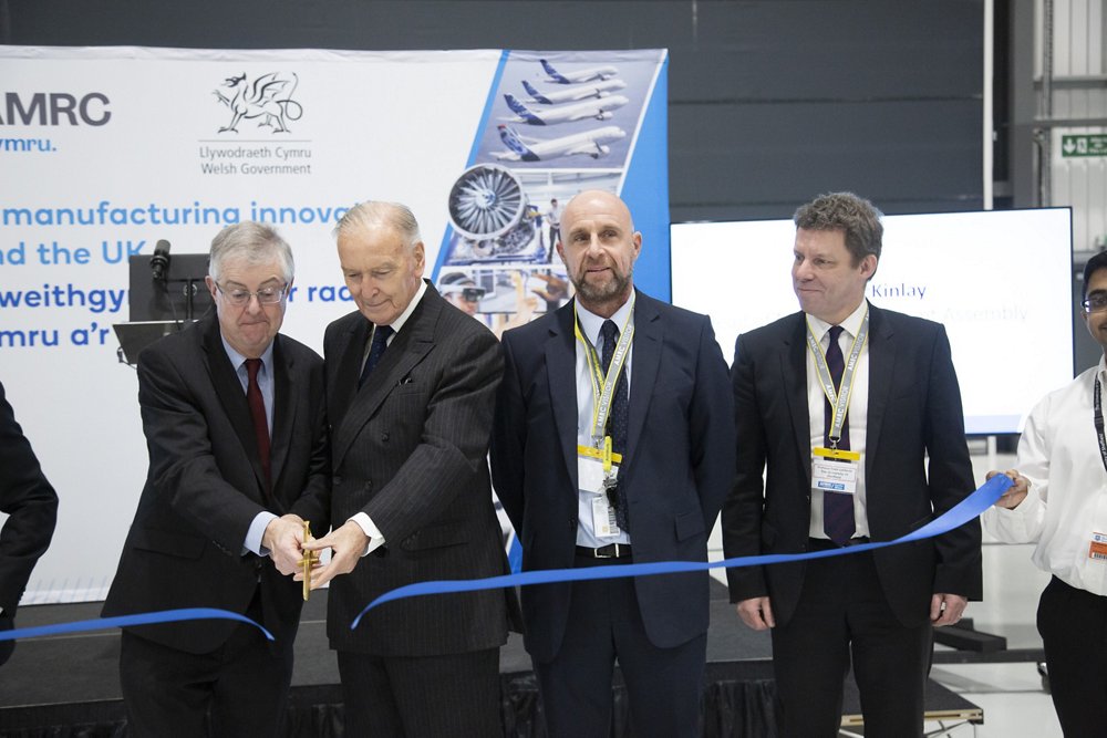 Airbus AMRC opening with AM Mark Drakeford, Lord Barry Jones and AM Ken Skates