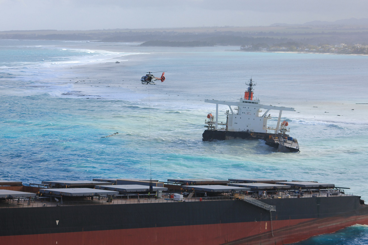 On 25 July 2020, the Japanese bulk carrier Wakashio ran aground on a coral reef in Mauritius. In the weeks that followed, the ship began leaking oil, and broke apart in mid August.