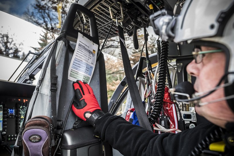 An ADAC H145 pilot prepares to take off on a rescue mission