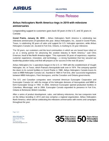 Airbus Helicopters celebrates 50 years in North America 