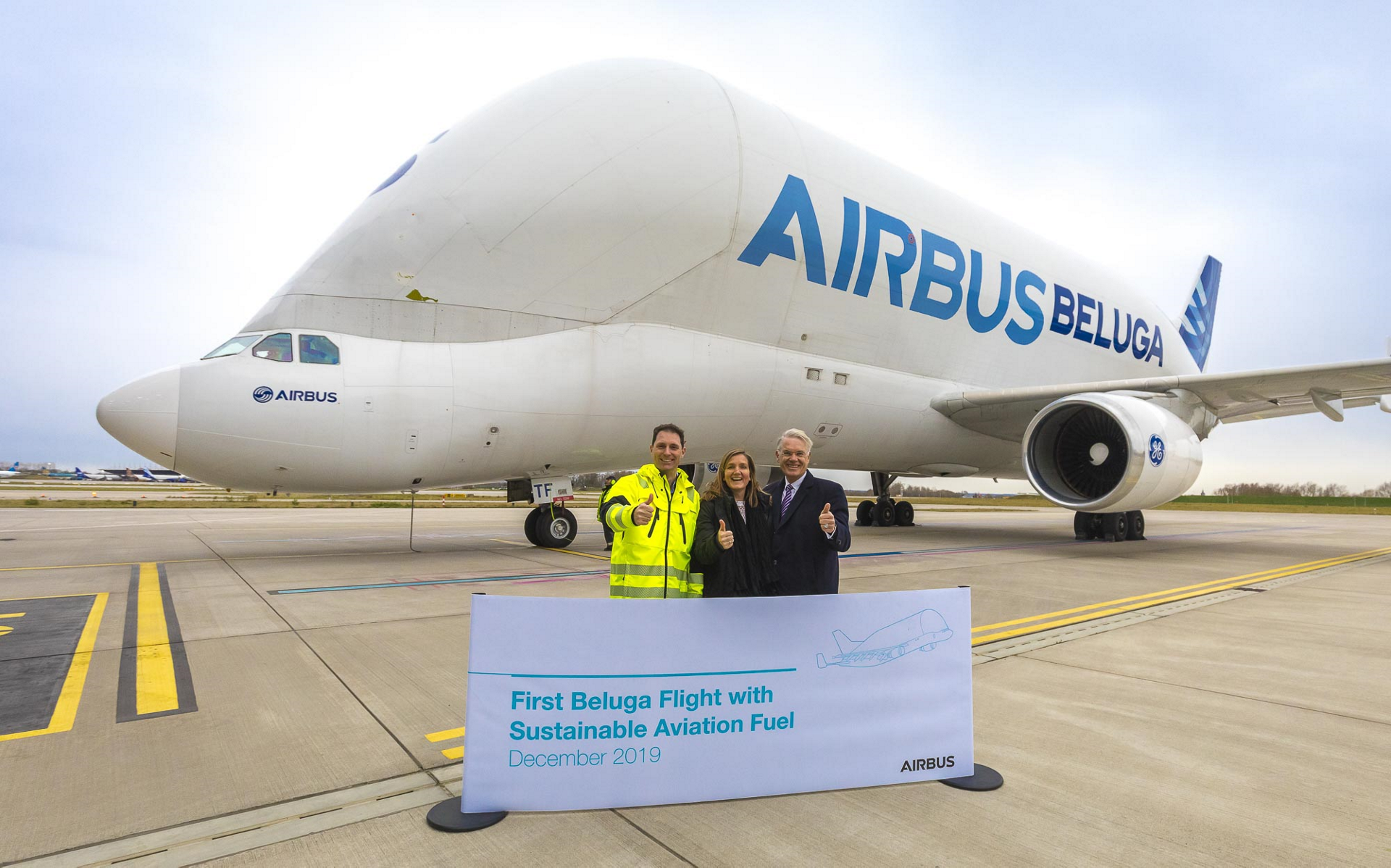 In December 2019, Beluga ST is starting to use Sustainable Aviation Fuel in Hamburg. The sustainable fuel used for the Beluga fleet comes from used cooking oil