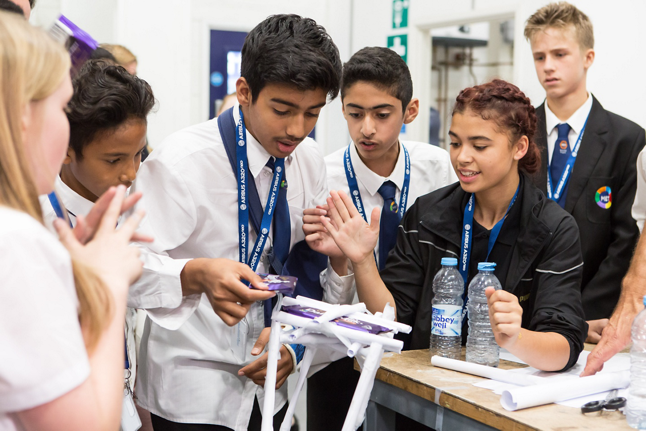 A group of students work together as part of the Airbus Foundation’s Flying Challenge in the UK.