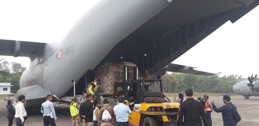 A400M delivers humanitarian goods to earthquake victims in Lombok, Indonesia.