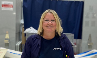 Krista Bauer works in Composite Layup, an area where women make up 72% of our workforce.

