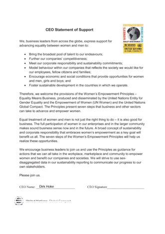 CEO Statement  DIrk Hoke Womens Empowerment Principles