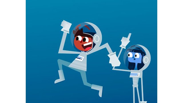 Dessin représentant un garçon et une fille portant des combinaisons d’astronaute