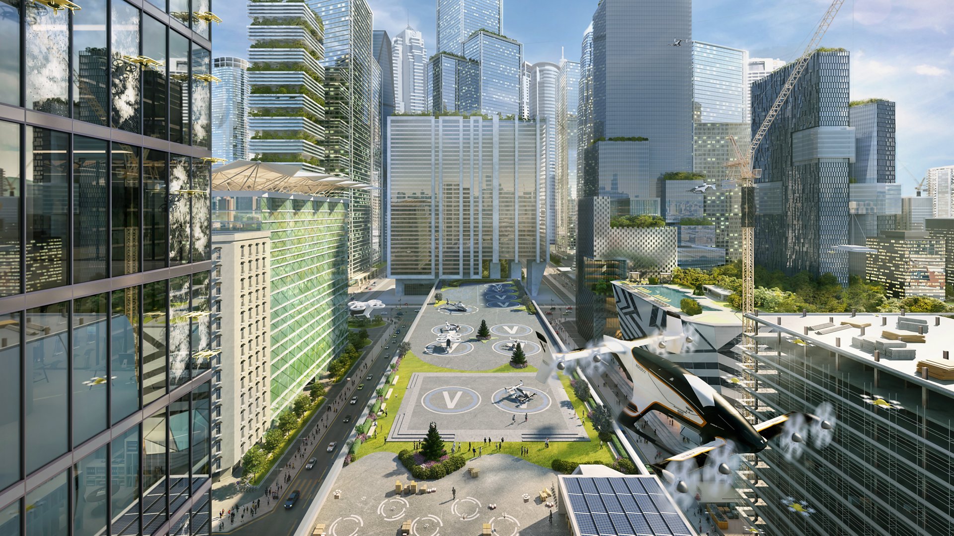 A representation of Airbus’ innovative vision for urban air mobility.   