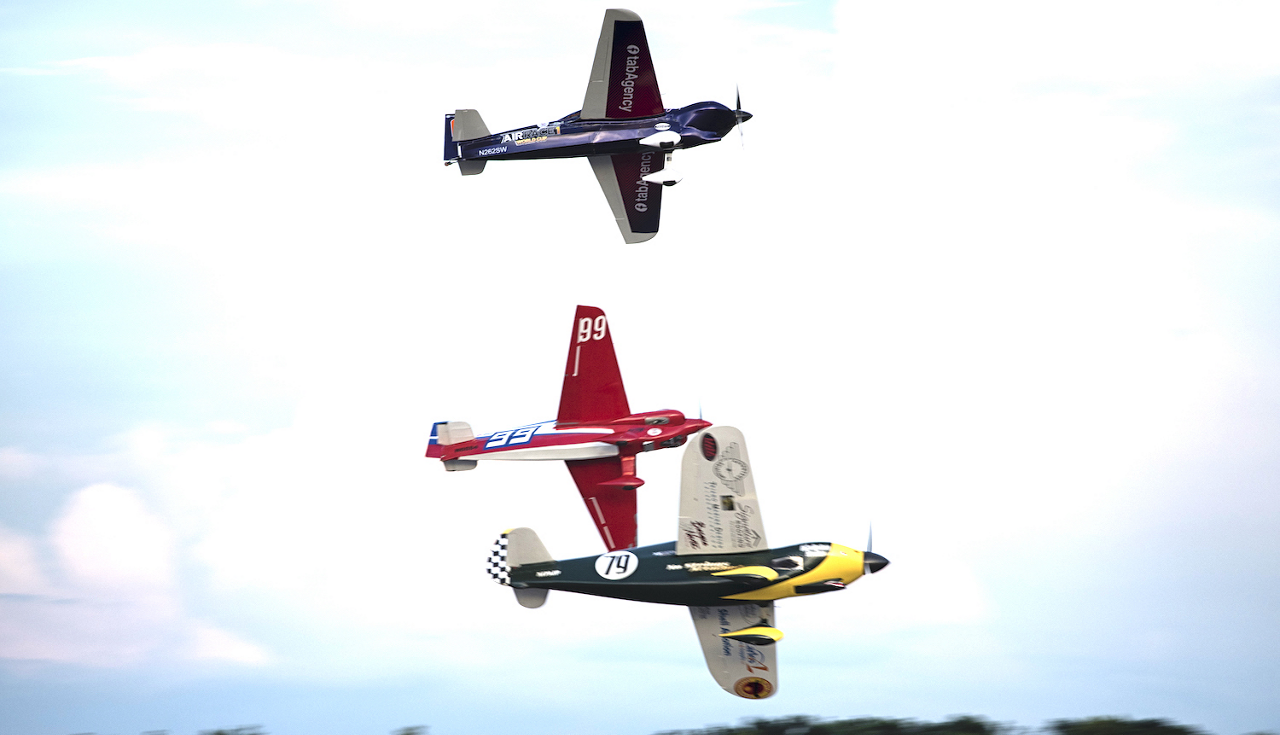 A representation of three electric racing aircraft in flight: Airbus is the Official Founding Partner for Air Race E, the world’s first all-electric airplane race.