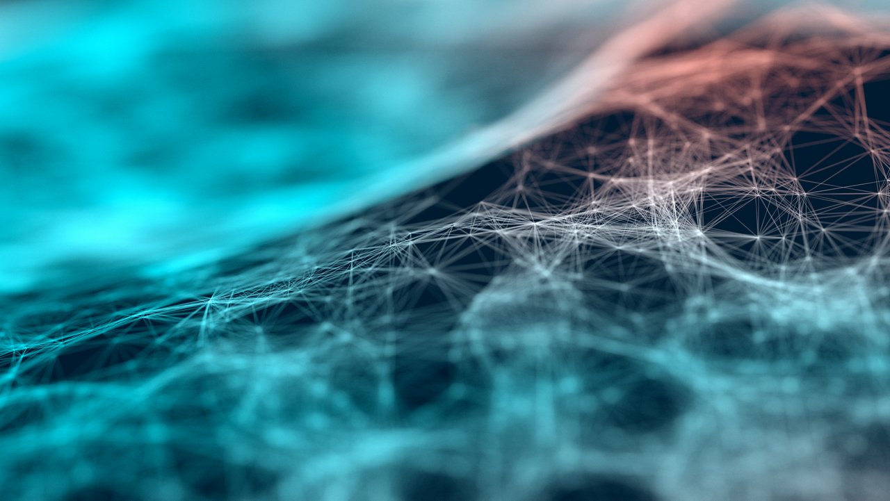 Abstract glowing particle web on a dark background