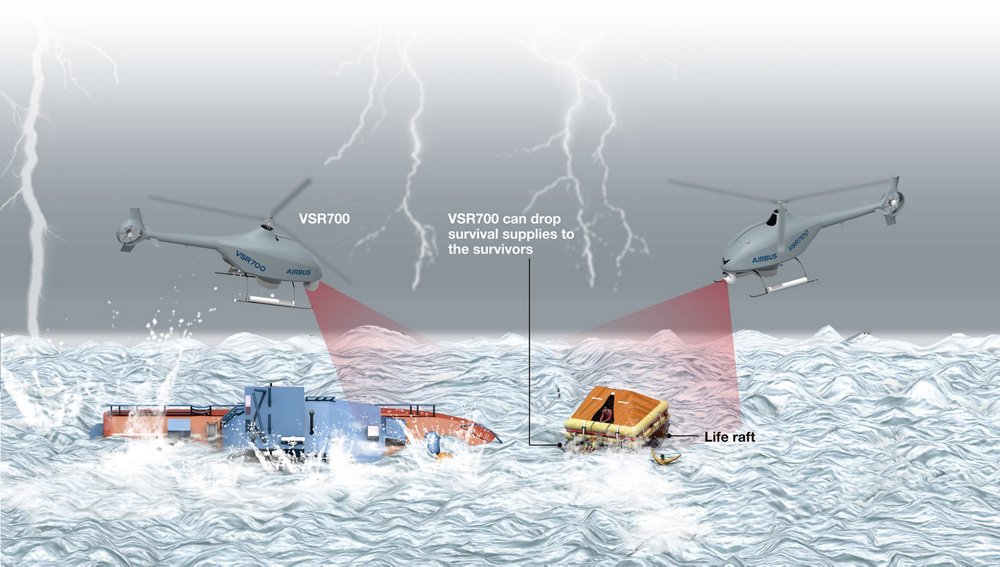 A diagram showing why the VSR700 unmanned aerial system is an ideal complement to traditional search and rescue (SAR) assets. 