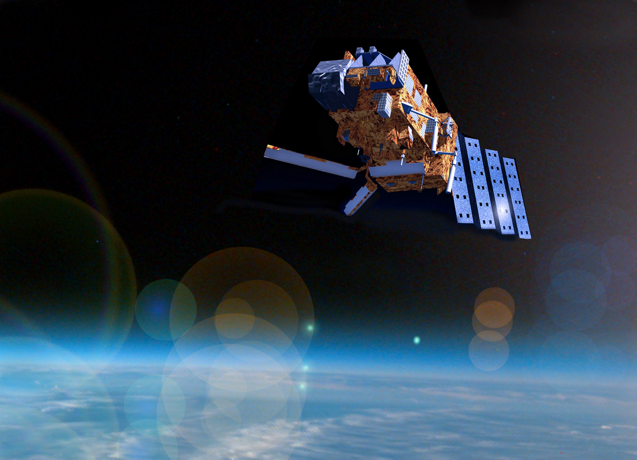 A representation of the Airbus-produced Metop-A weather satellite launched in 2006.