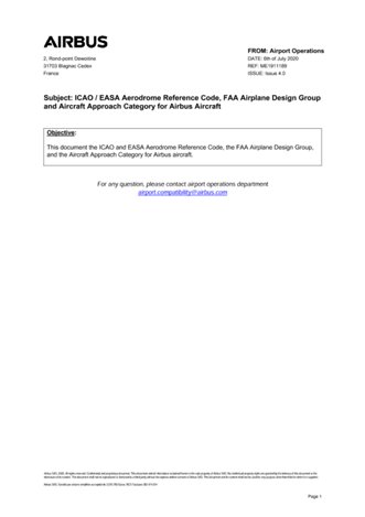 ICAO Aerodrome Reference Code, FAA Airplane Design Group and Aircraft Approach Category for Airbus Aircraft (July 2020)