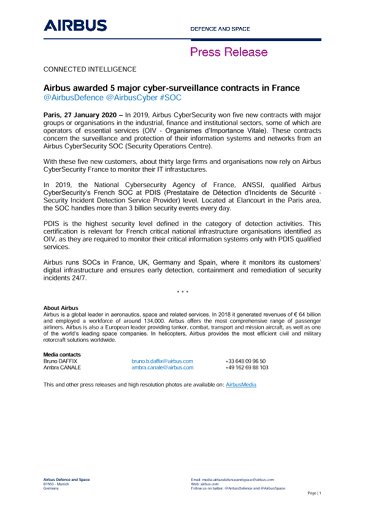 Airbus awarded 5 major cyber-surveillance contracts in France